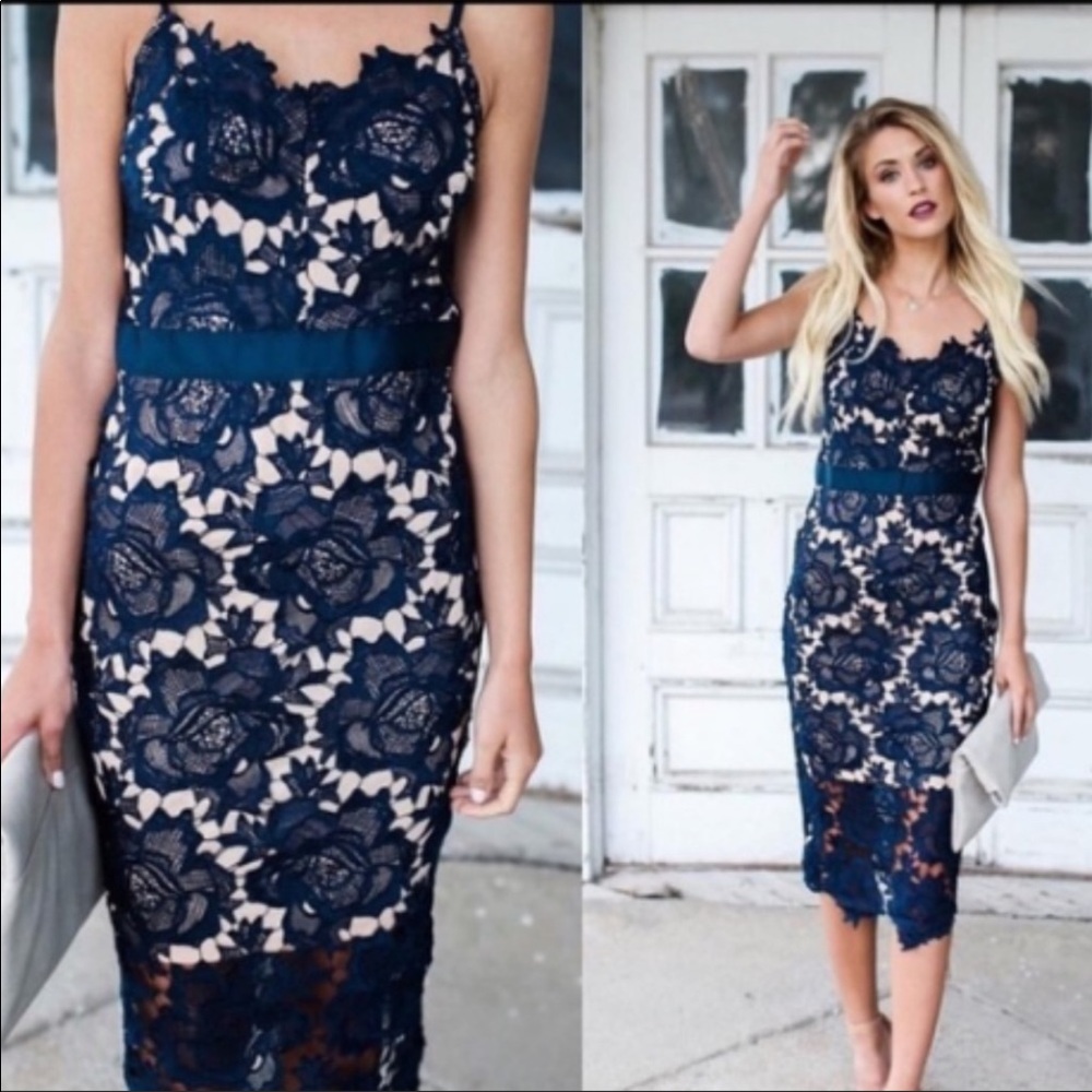 Navy blue lace dress with nude underlay.Worn twice